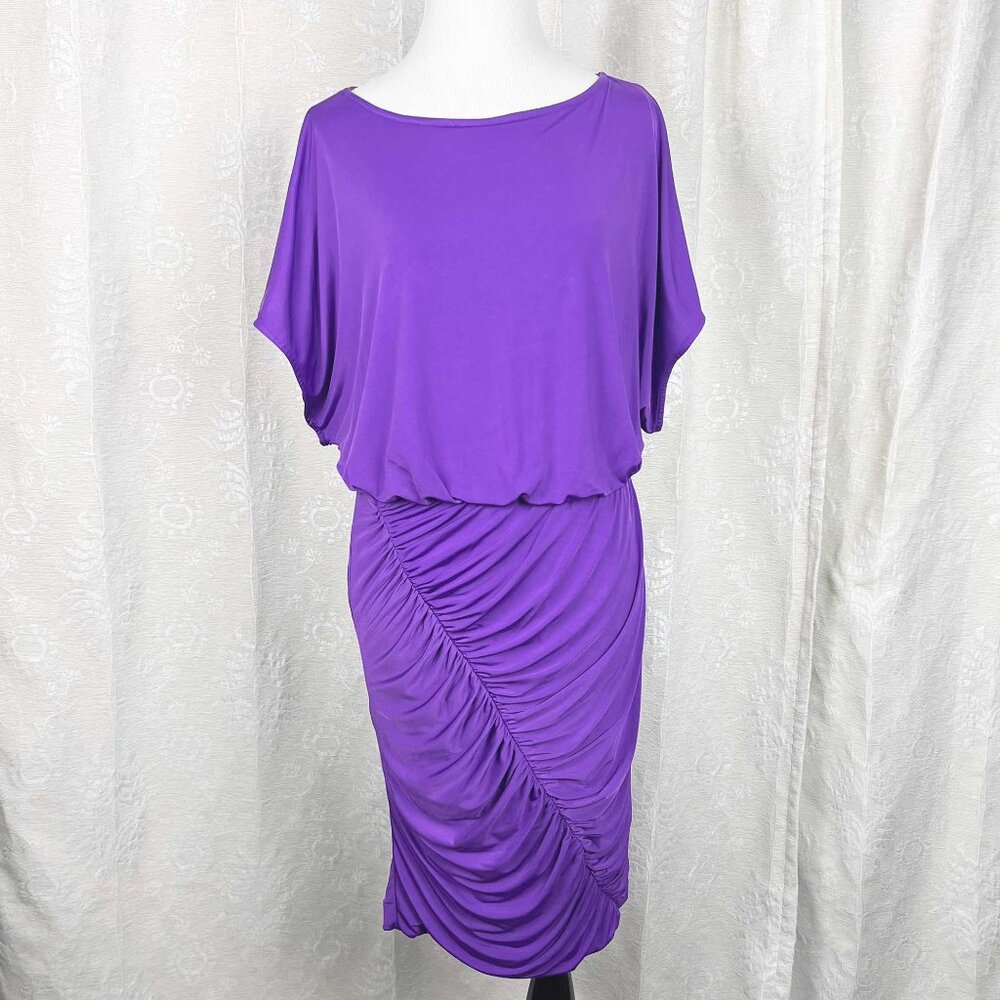 Aidan Mattox iris purple cocktail dress stretch jersey blouson